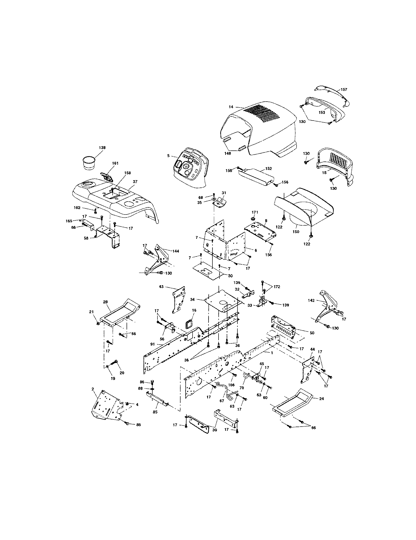 Chassis & Enclosures Diagram and Parts List for 917276012  Craftsman Lawn Tractor