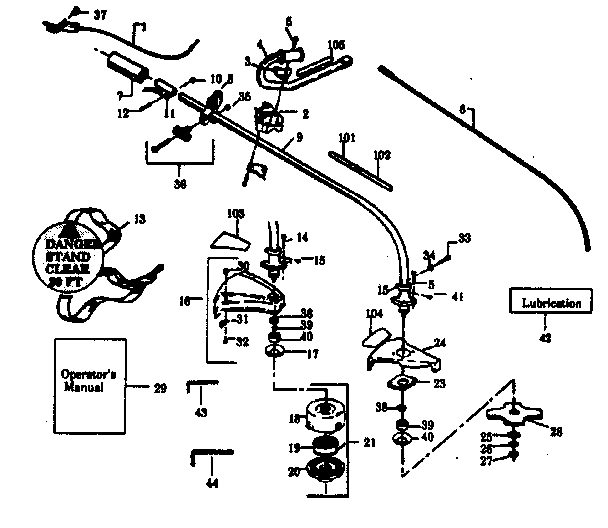 Drive Shaft And Cutting Head Diagram and Parts List for  Craftsman Trimmer