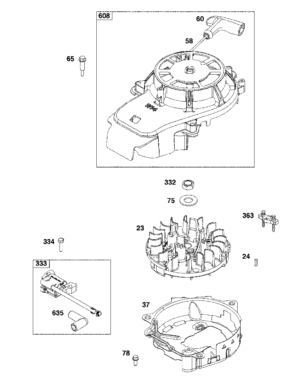 Flywheel/ignition/starter Diagram and Parts List for  Craftsman Lawn Mower
