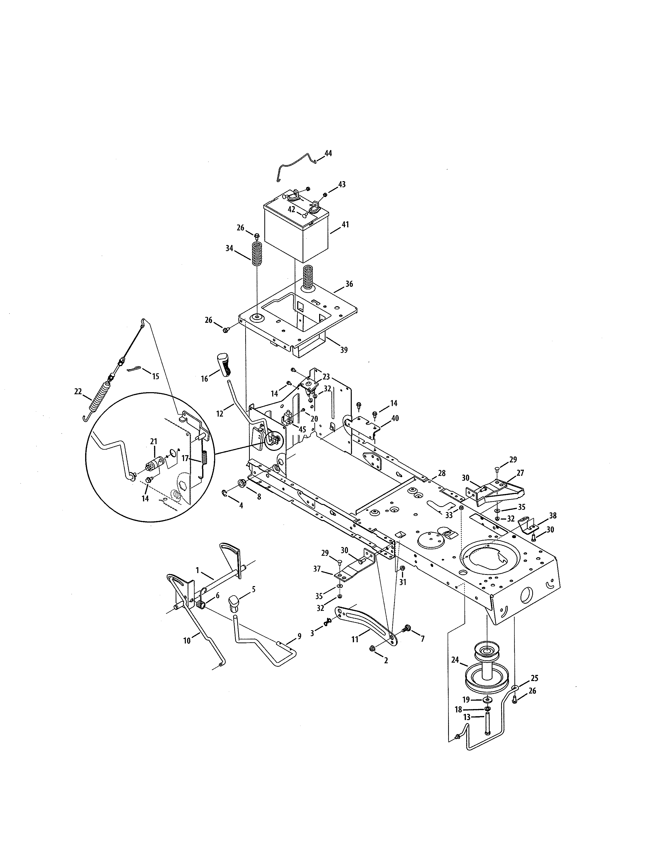 Battery/frame Diagram and Parts List for  Craftsman Lawn Tractor