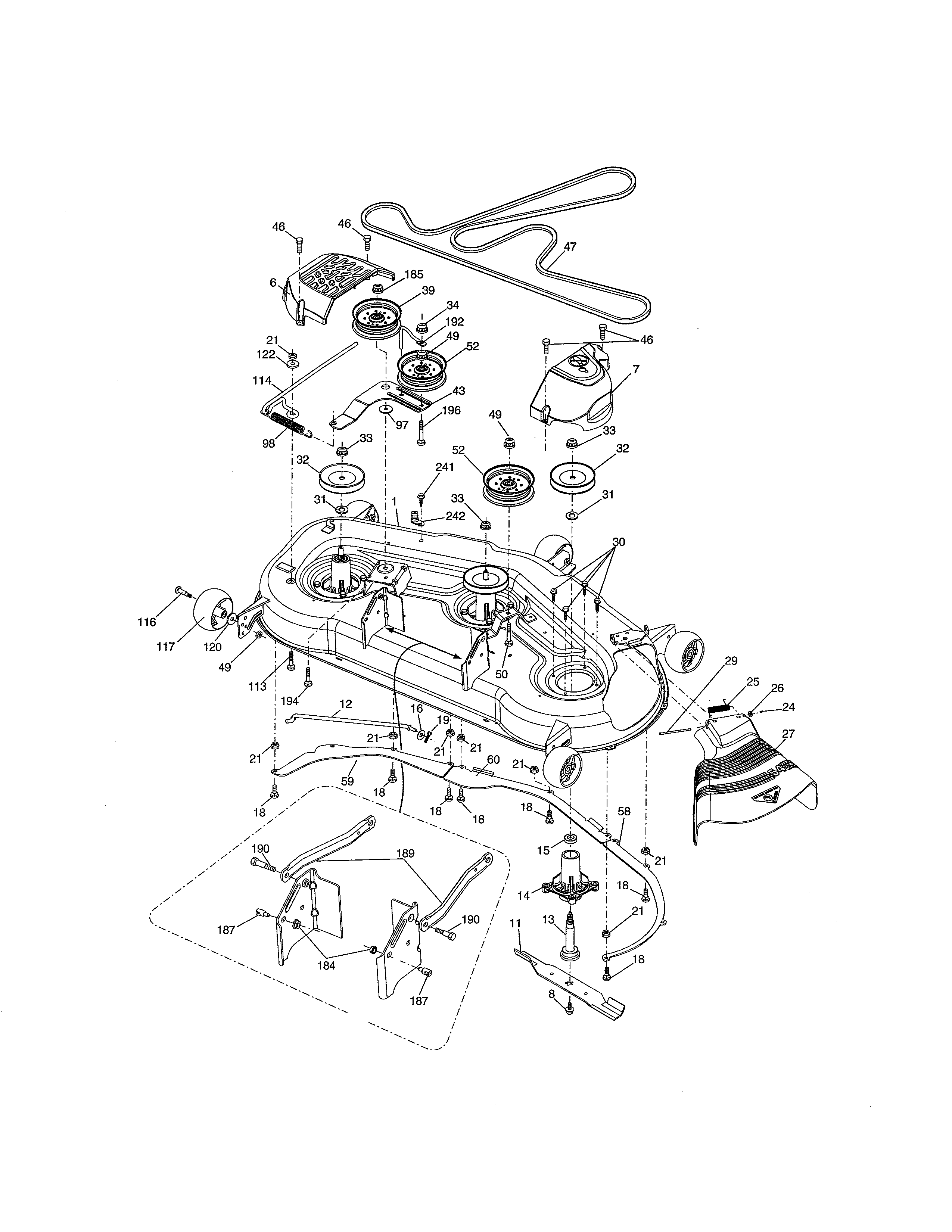Mower Deck Diagram and Parts List for  Craftsman Lawn Tractor