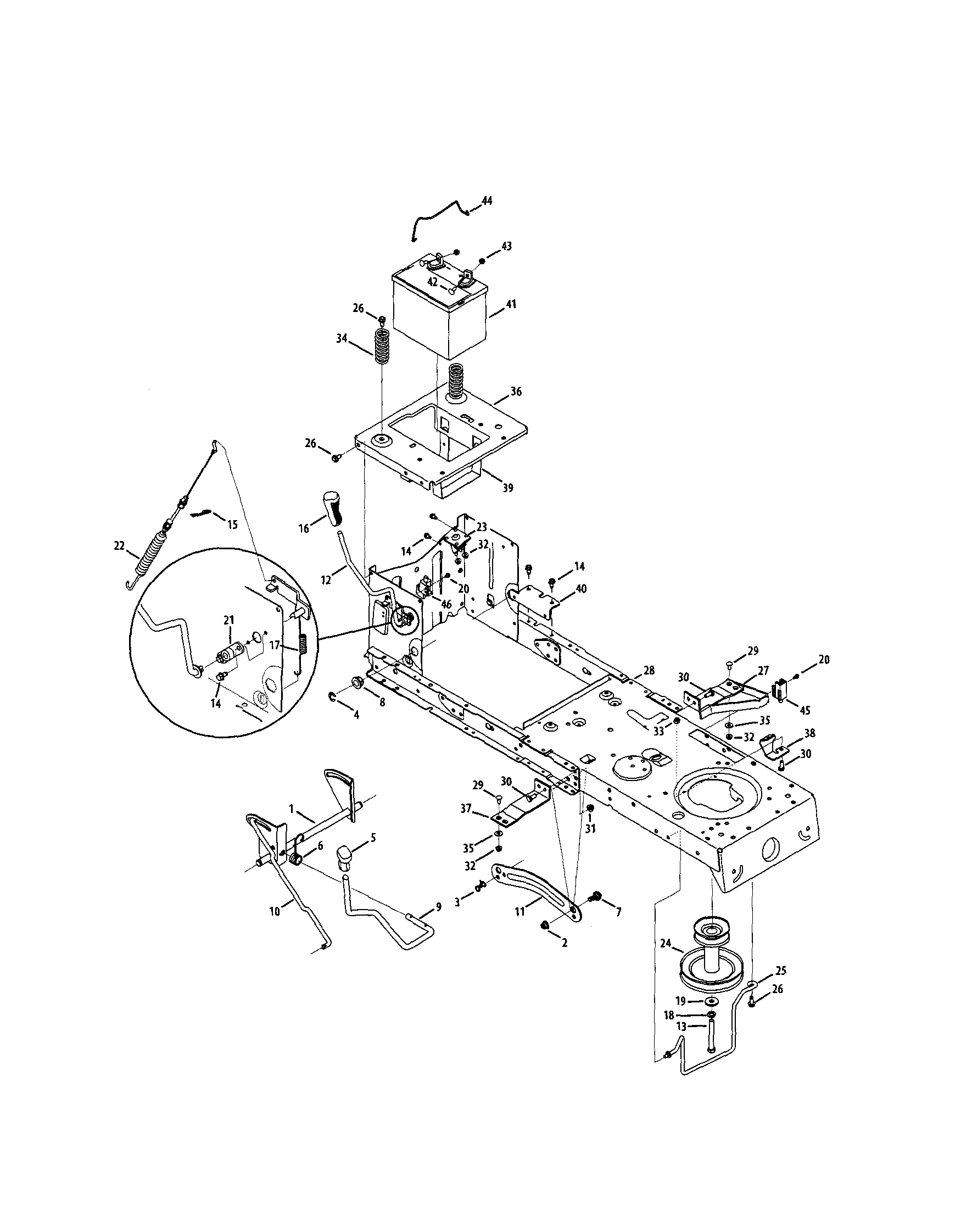 Frame Diagram and Parts List for  Craftsman Lawn Tractor