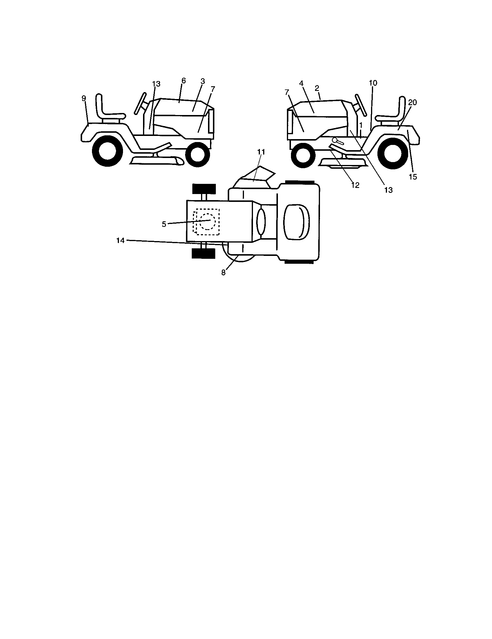 Decals Diagram and Parts List for  Craftsman Lawn Tractor