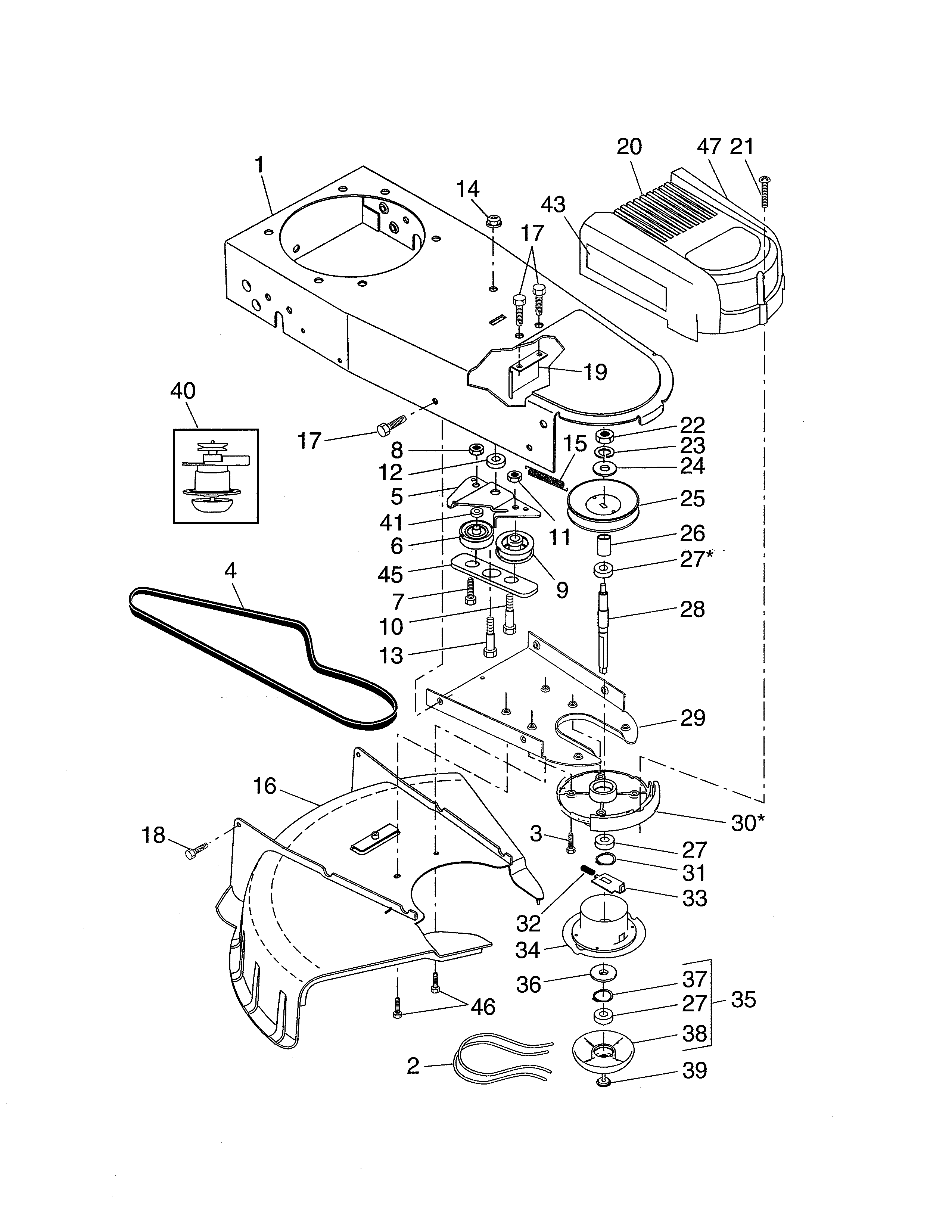 Chassis/deflector/spindle Diagram and Parts List for  Craftsman Trimmer