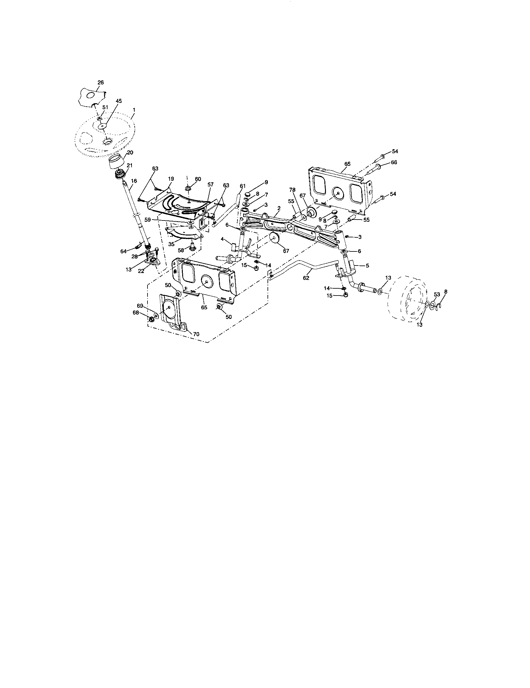 Steering Diagram and Parts List for  Craftsman Lawn Tractor