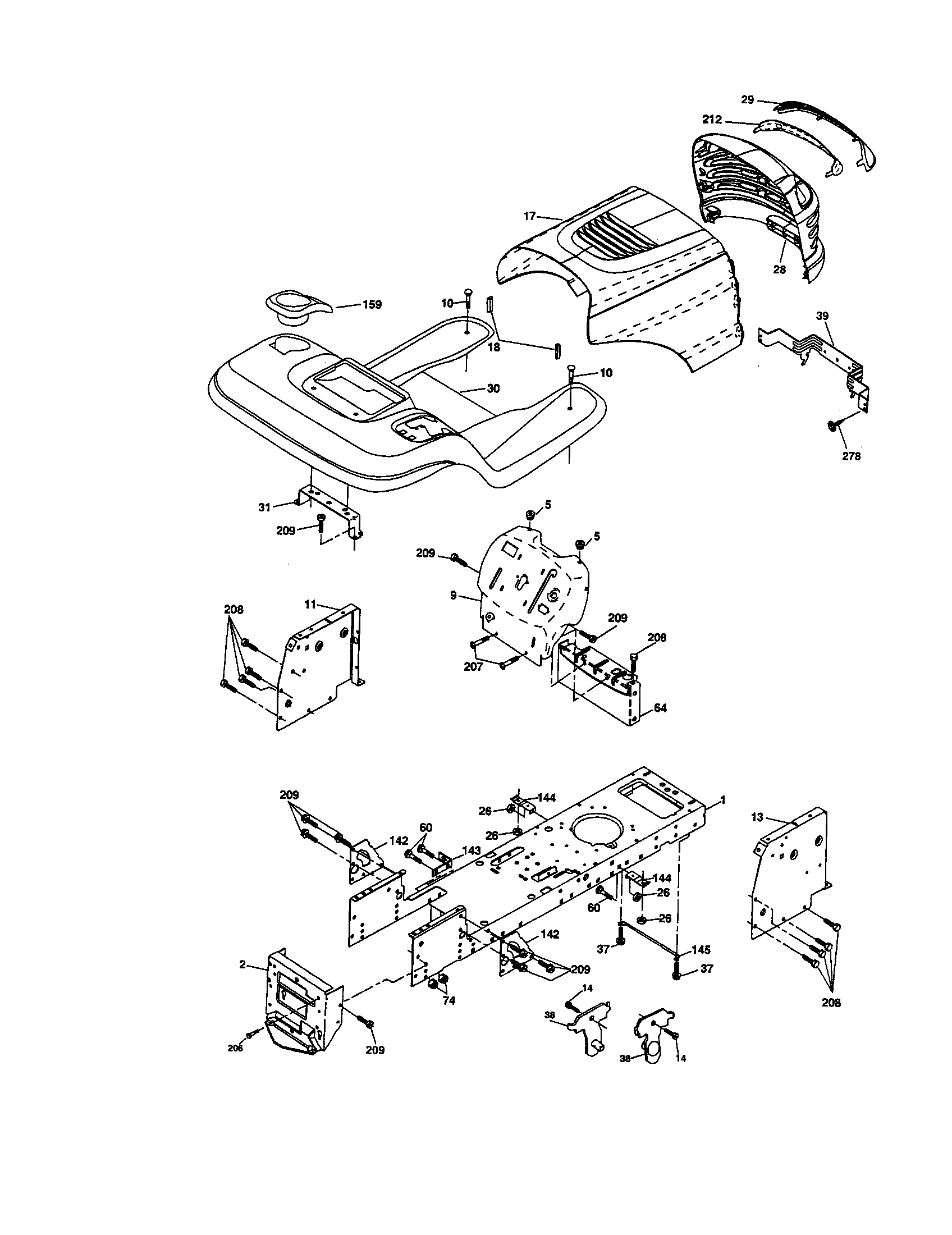 Chassis And Enclosures Diagram and Parts List for  Craftsman Lawn Tractor