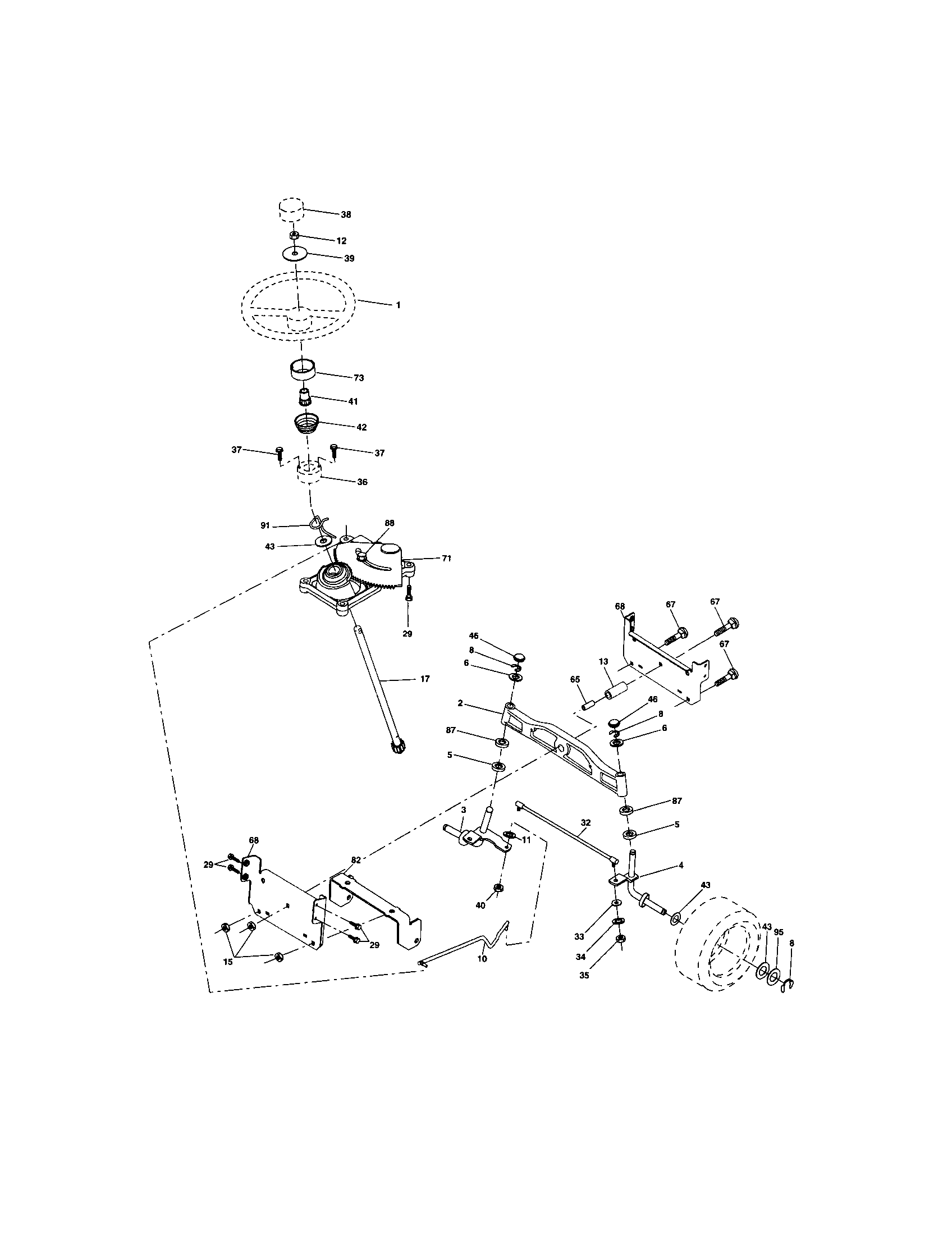 Steering Assembly Diagram and Parts List for  Craftsman Lawn Tractor