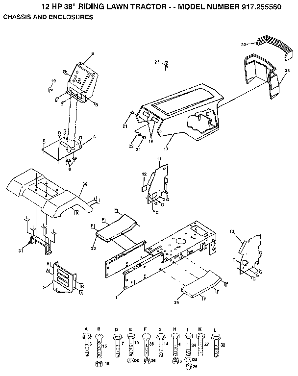 Chassis And Enclosures Diagram and Parts List for  Craftsman Lawn Tractor