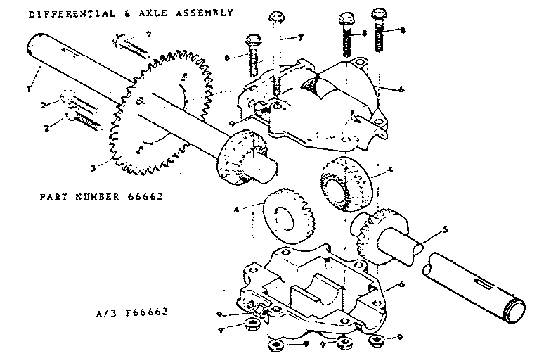 Differential And Axle Assembly Diagram and Parts List for  Craftsman Lawn Tractor