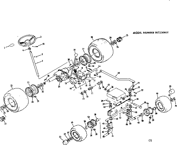 Steering And Front Axle Diagram and Parts List for  Craftsman Lawn Tractor