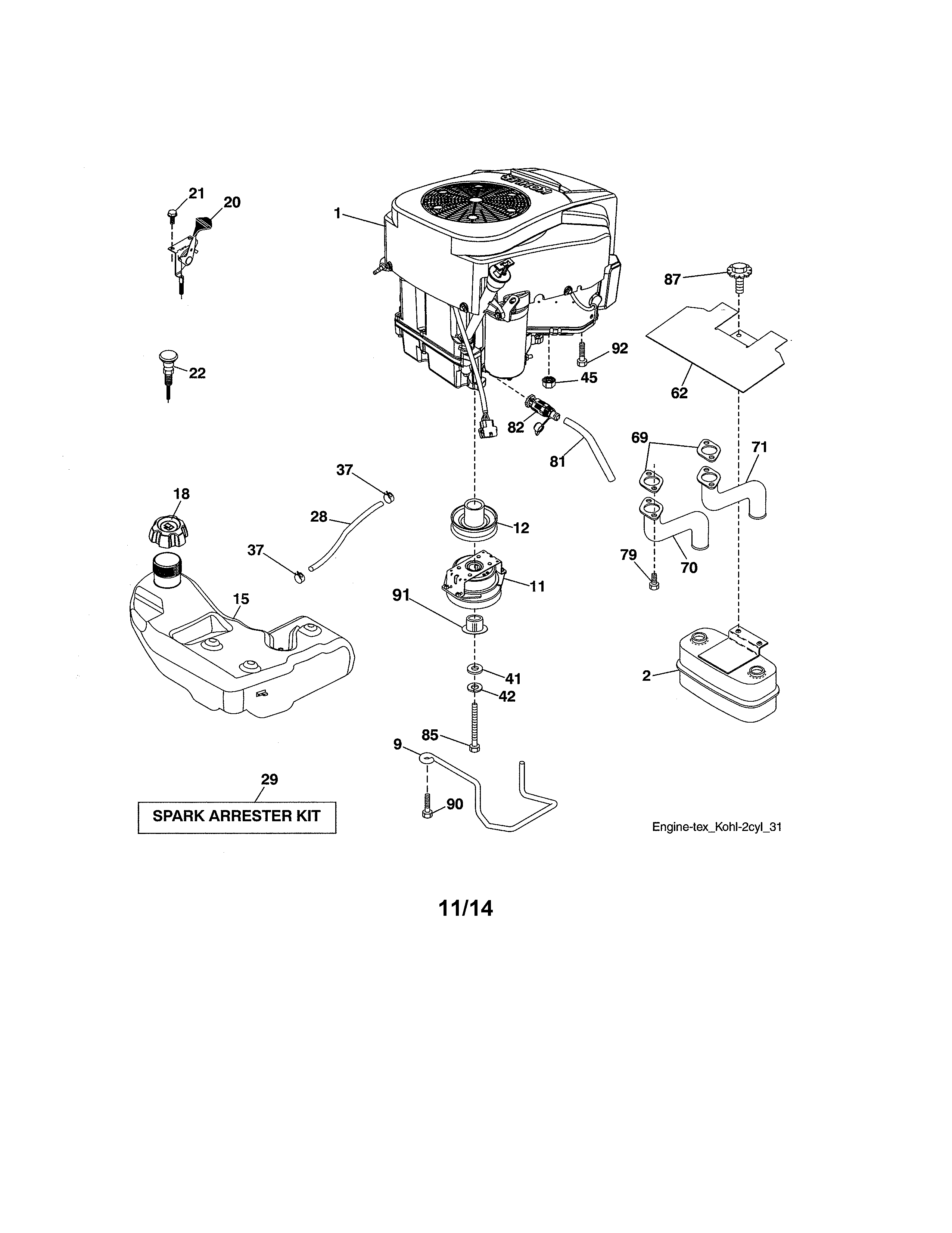 Engine Diagram and Parts List for  Craftsman Lawn Tractor