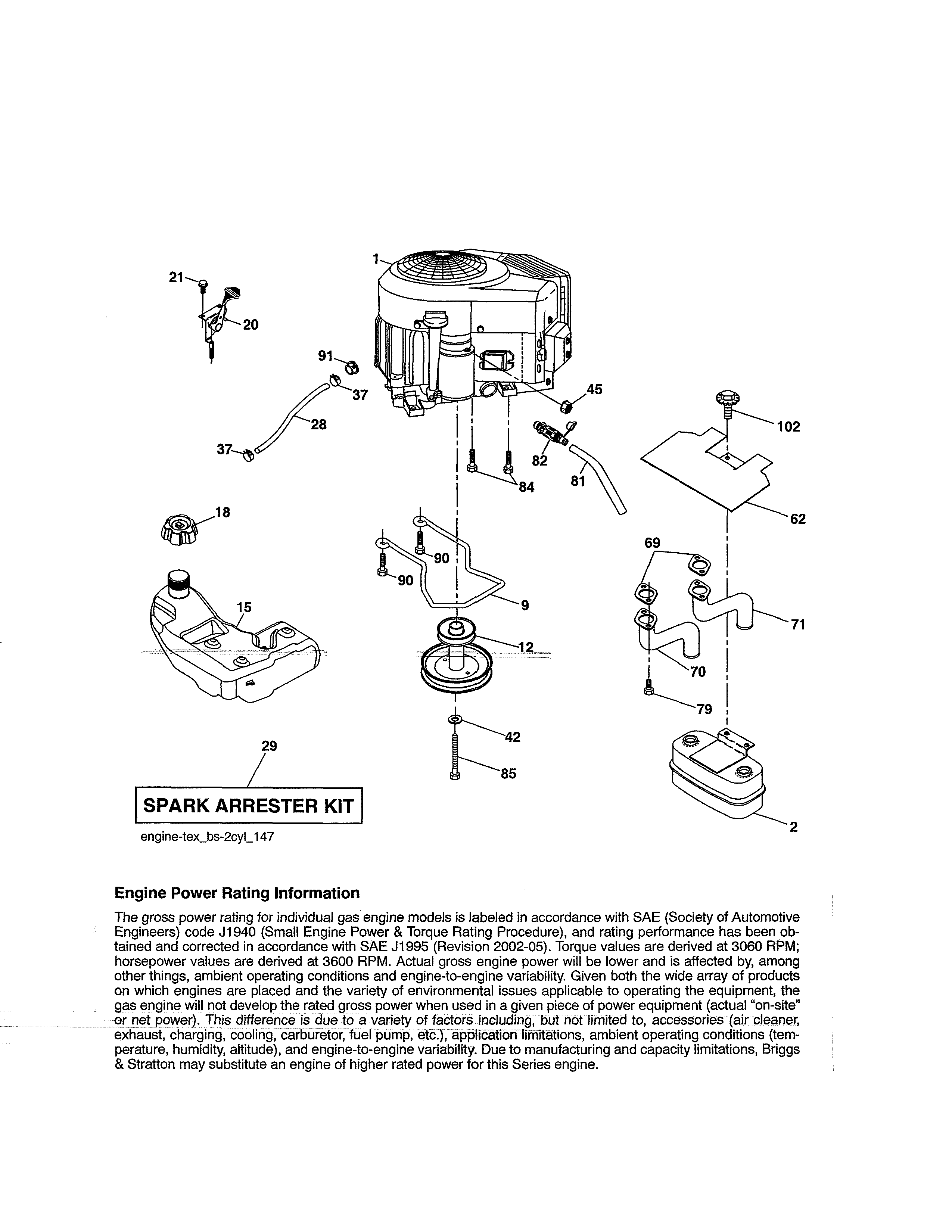 Engine Diagram and Parts List for  Craftsman Lawn Tractor