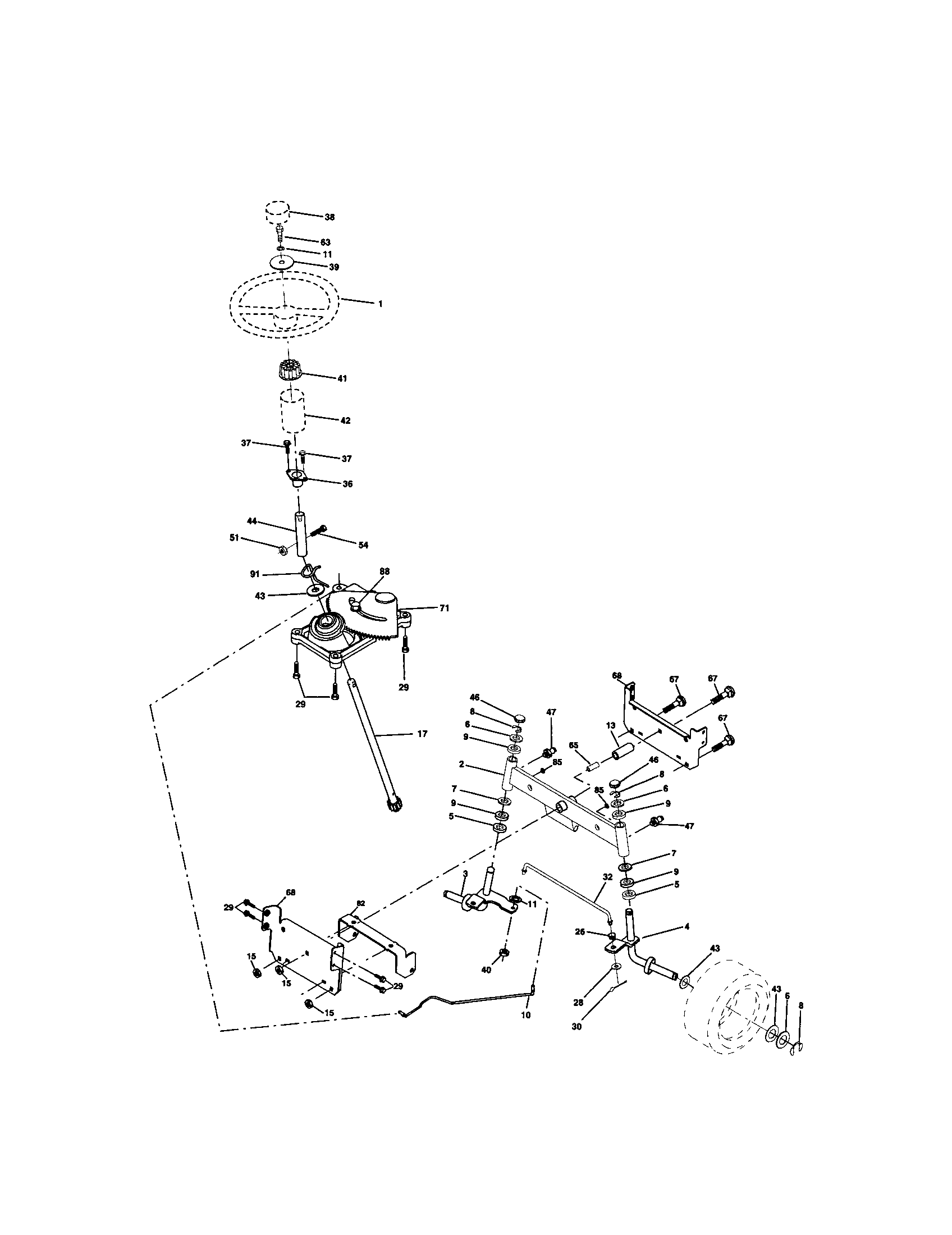 Steering Diagram and Parts List for  Craftsman Lawn Tractor