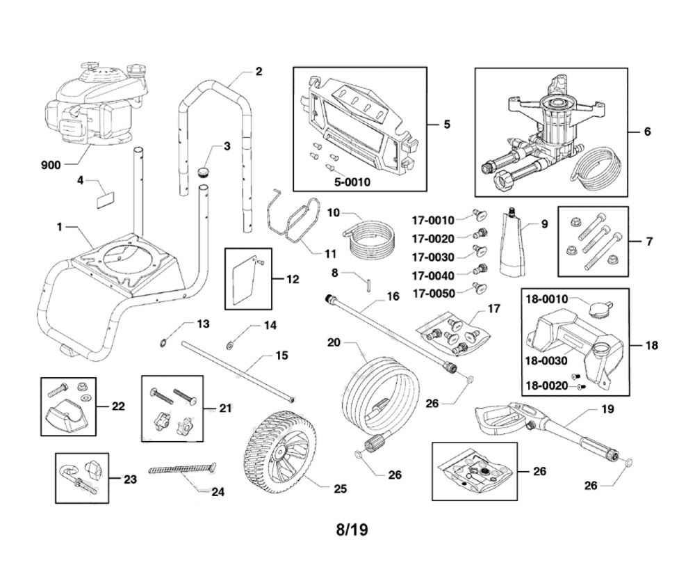 Main Unit Diagram and Parts List for  Craftsman Pressure Washer