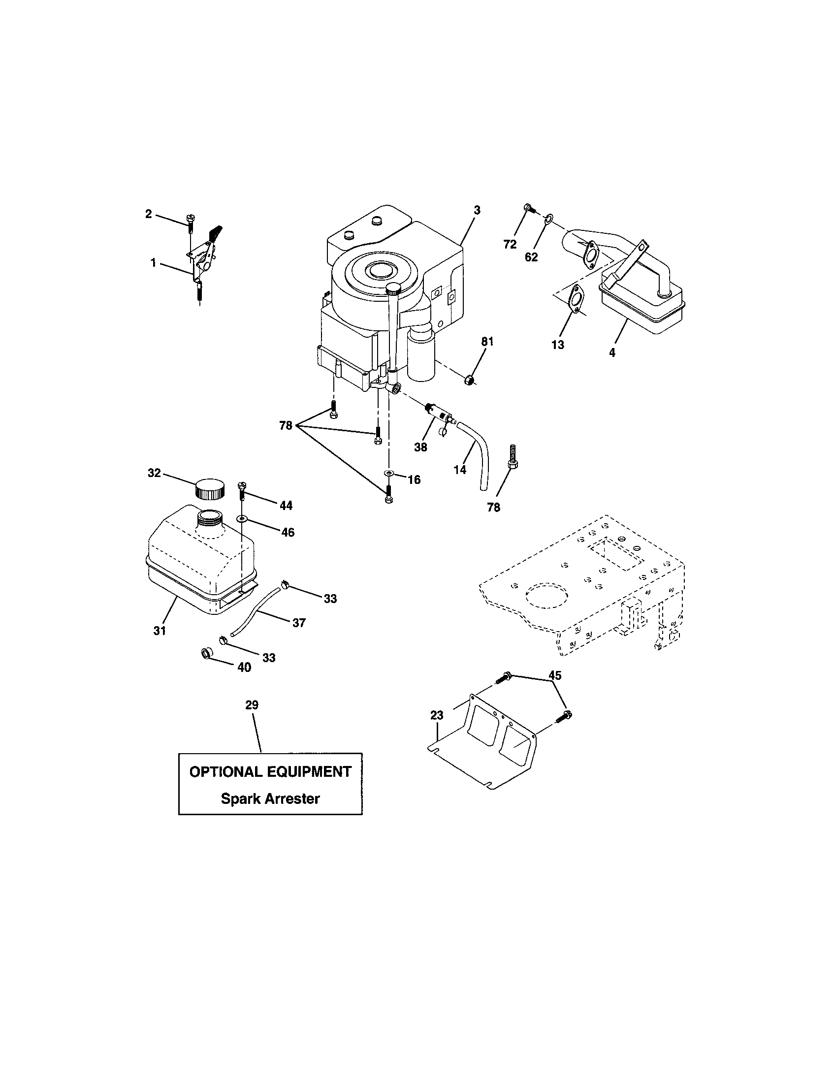 Engine Diagram and Parts List for  Craftsman Lawn Tractor