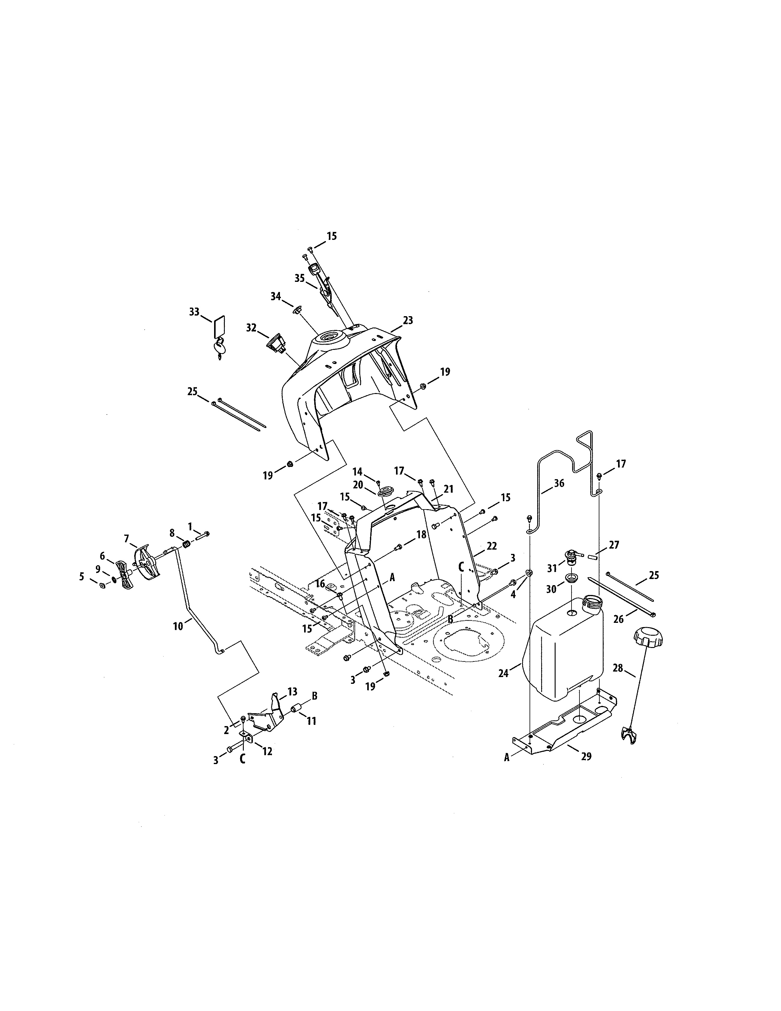 Upper Dash Panel/fuel Tank Diagram and Parts List for  Craftsman Lawn Tractor