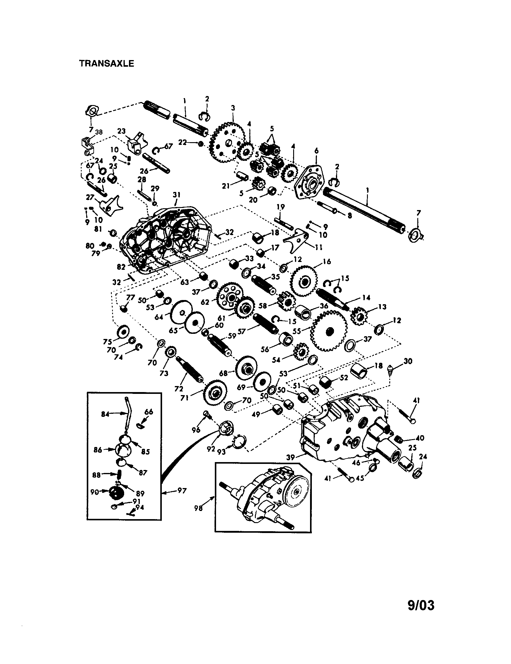 Transaxle Diagram and Parts List for  Craftsman Lawn Mower