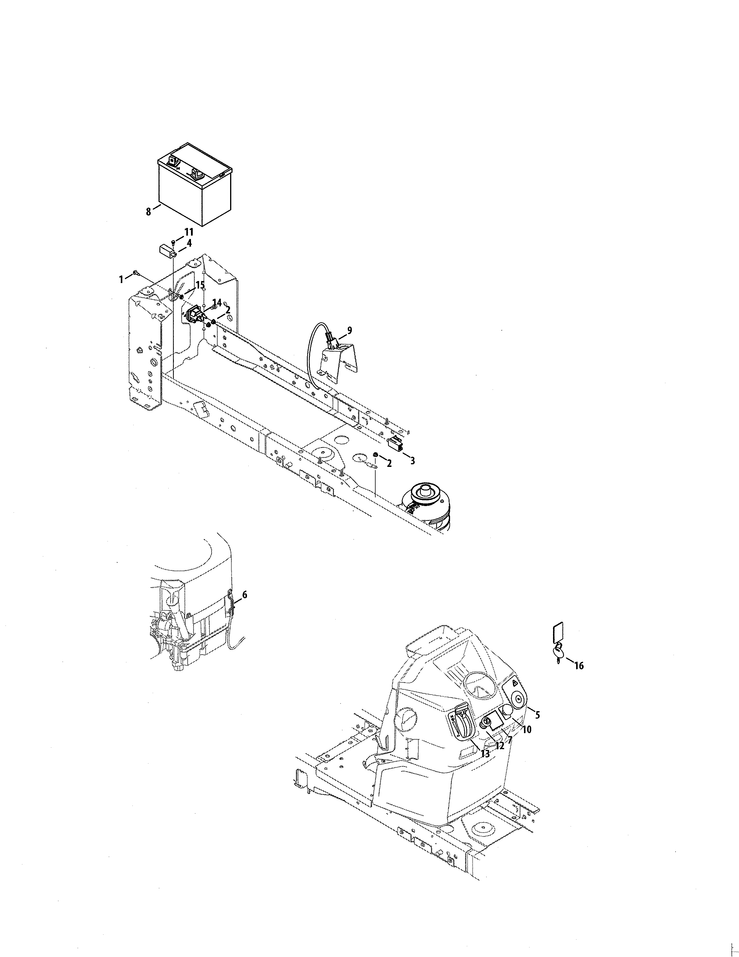 Battery/dash Harness Diagram and Parts List for  Craftsman Lawn Tractor