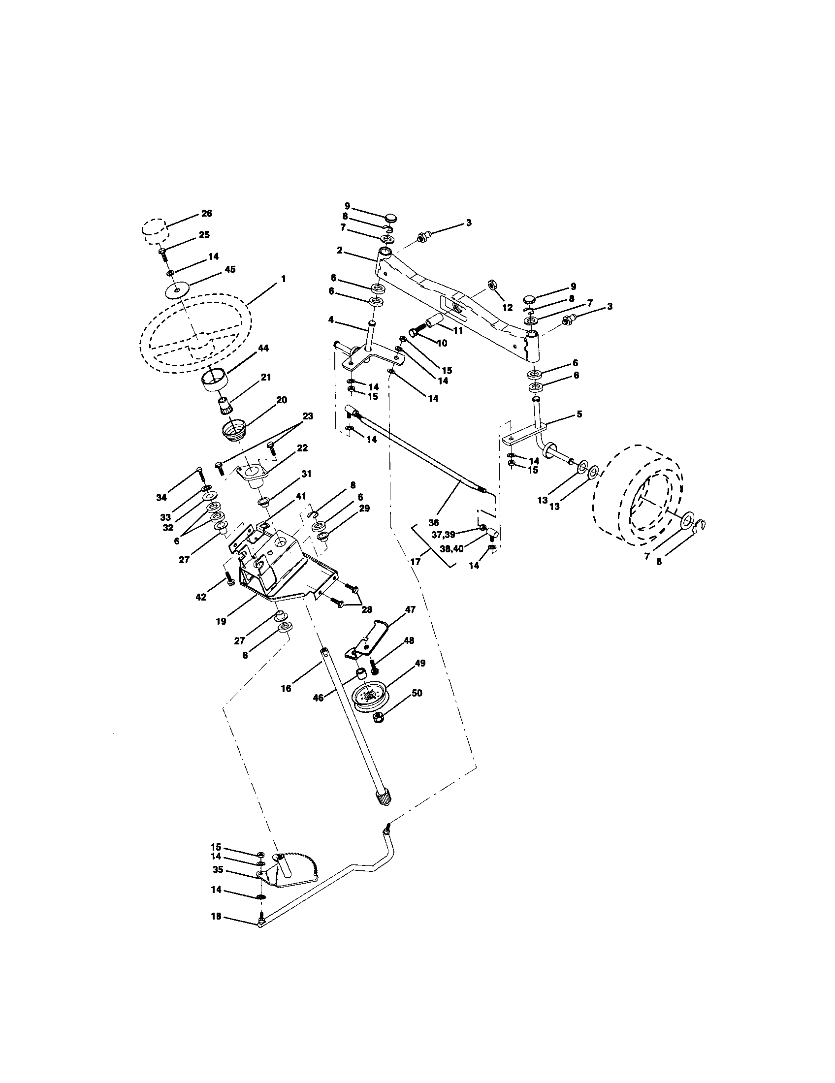 Steering Diagram and Parts List for  Craftsman Lawn Tractor