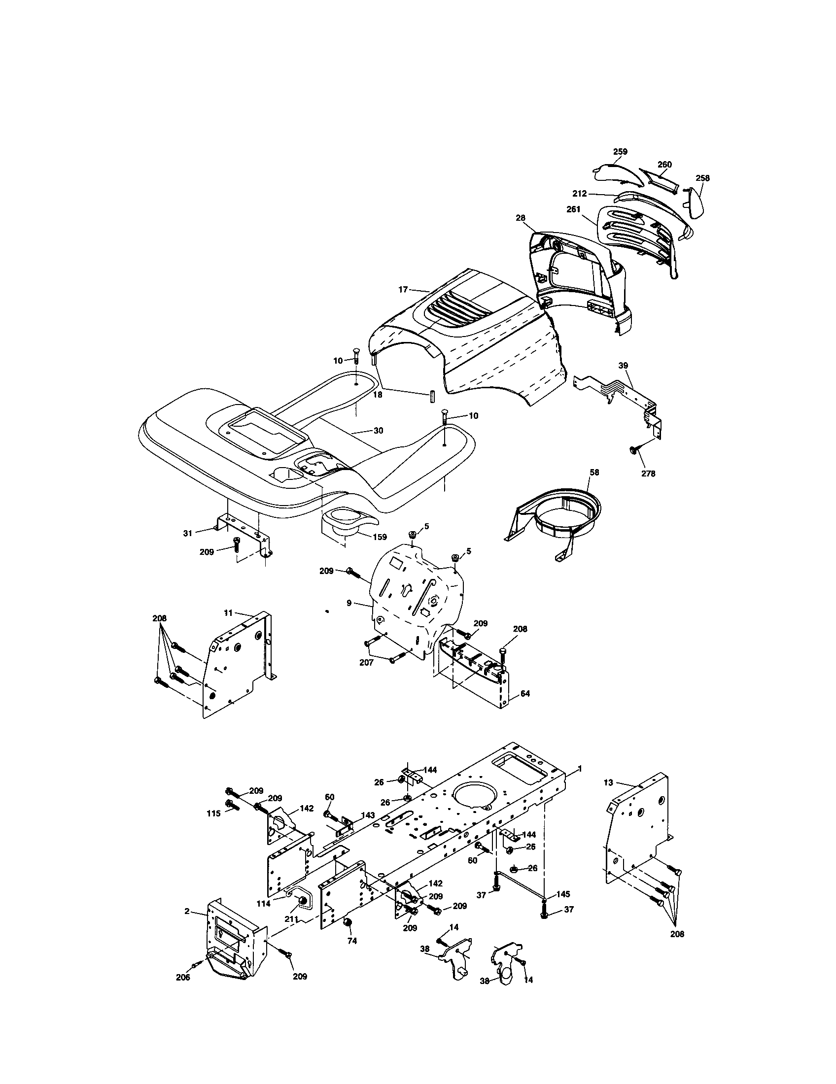 Chassis And Enclosures Diagram and Parts List for  Craftsman Lawn Tractor