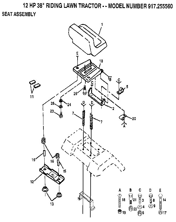 Seat Assembly Diagram and Parts List for  Craftsman Lawn Tractor