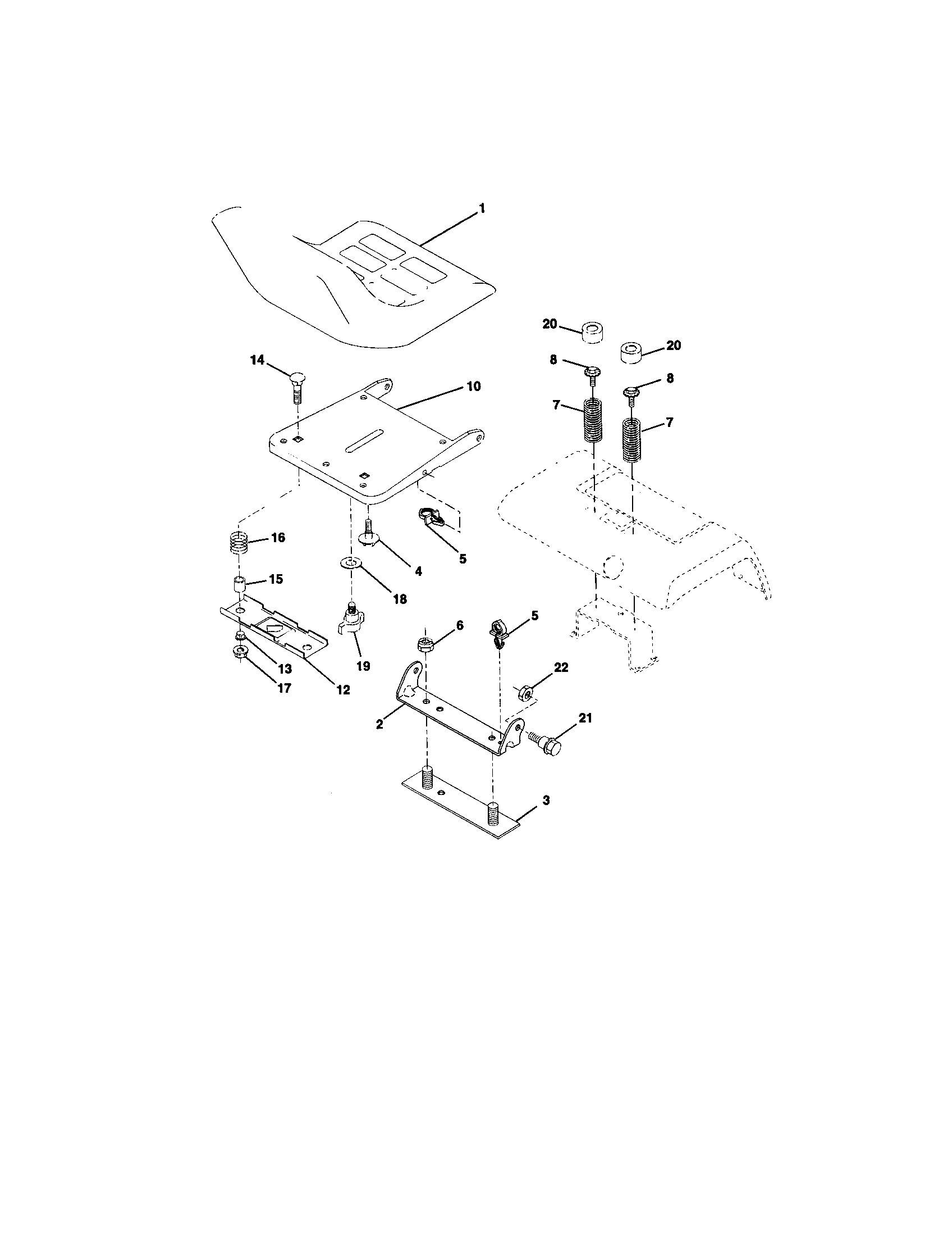 Seat Assembly Diagram and Parts List for  Craftsman Lawn Tractor
