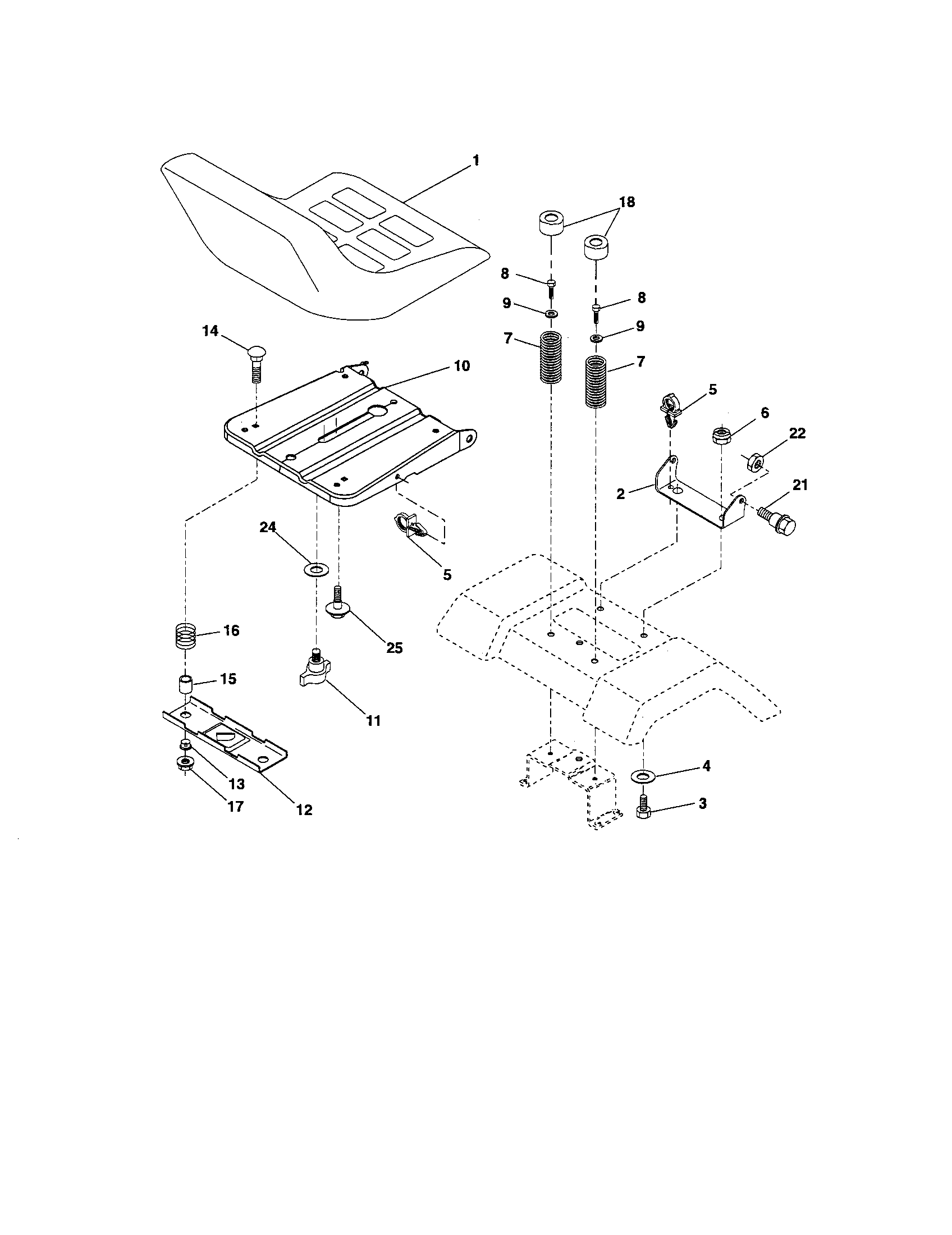 Seat Assembly Diagram and Parts List for  Craftsman Lawn Tractor