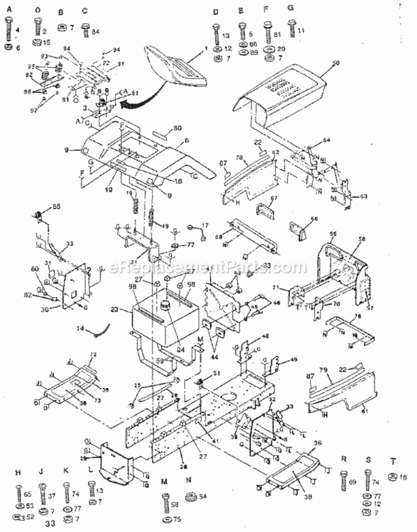 Page B Diagram and Parts List for  Craftsman Lawn Tractor