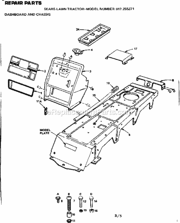 Page B Diagram and Parts List for  Craftsman Lawn Tractor