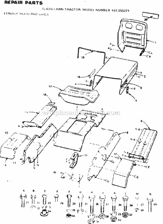 Page C Diagram and Parts List for  Craftsman Lawn Tractor