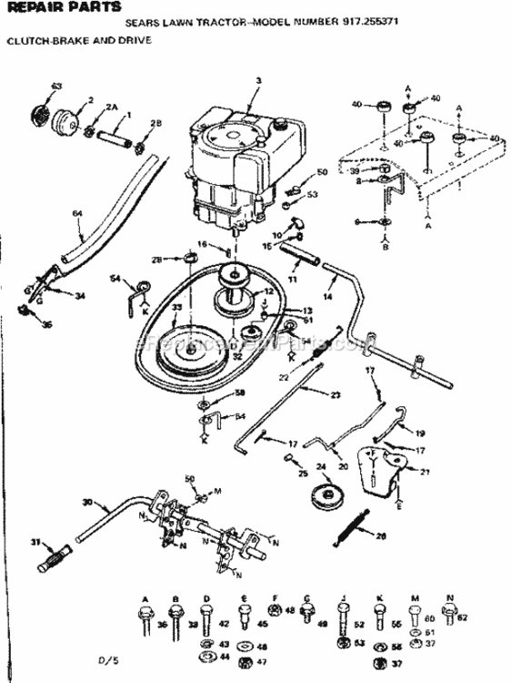 Page D Diagram and Parts List for  Craftsman Lawn Tractor