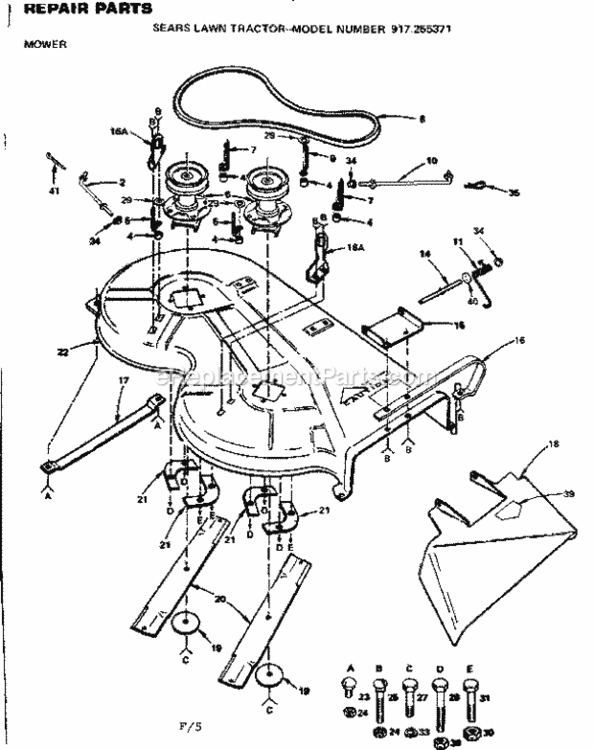 Page F Diagram and Parts List for  Craftsman Lawn Tractor