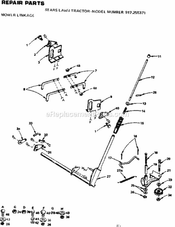 Page H Diagram and Parts List for  Craftsman Lawn Tractor