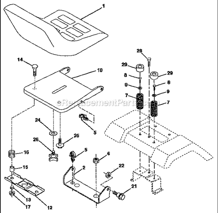 Seat Assembly Diagram and Parts List for  Craftsman Lawn Tractor