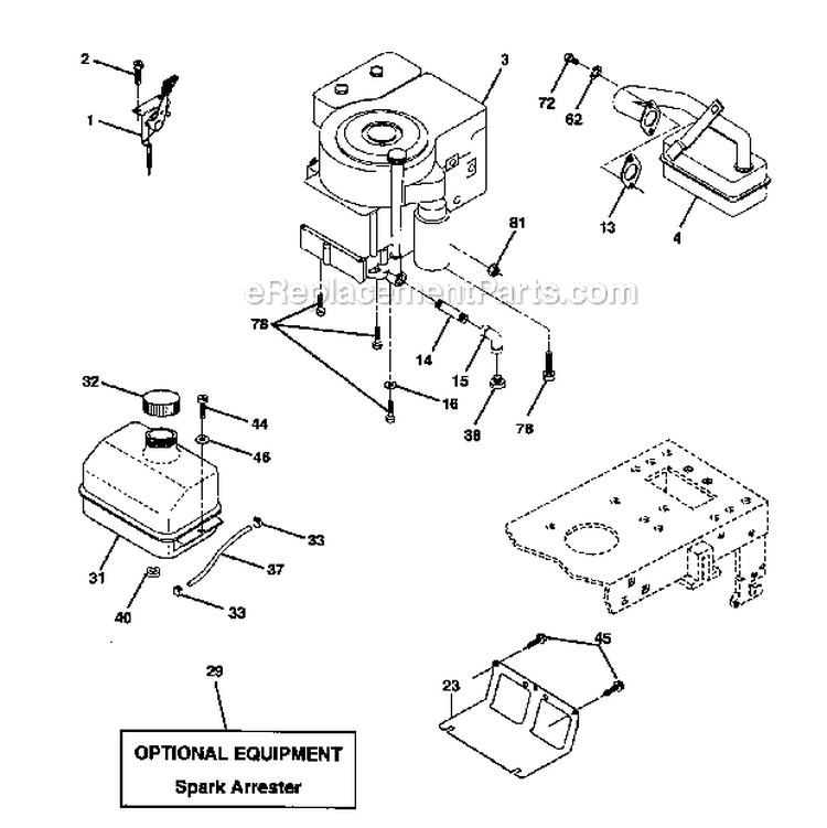Engine Diagram and Parts List for  Craftsman Lawn Tractor