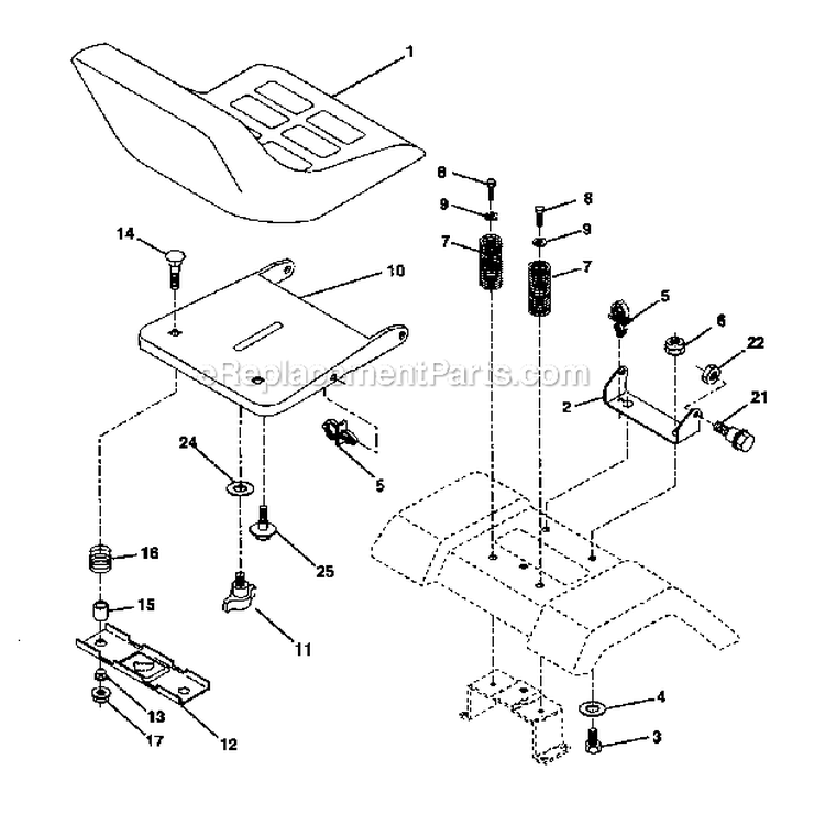 Seat Assembly Diagram and Parts List for  Craftsman Lawn Tractor