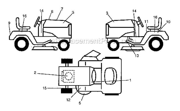 Decals Diagram and Parts List for  Craftsman Lawn Tractor
