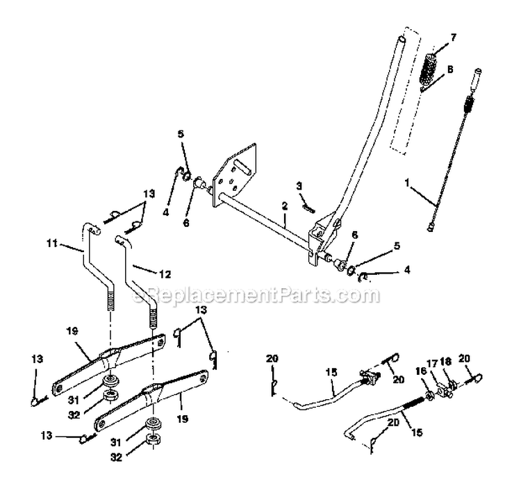 Lift Assembly Diagram and Parts List for  Craftsman Lawn Tractor