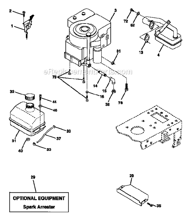 Engine Diagram and Parts List for  Craftsman Lawn Mower