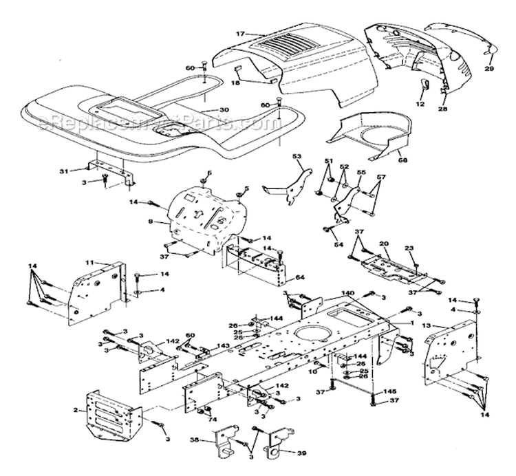 Chassis And Enclosures Diagram and Parts List for  Craftsman Lawn Tractor