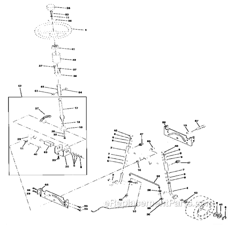 Steering Assembly Diagram and Parts List for  Craftsman Lawn Tractor