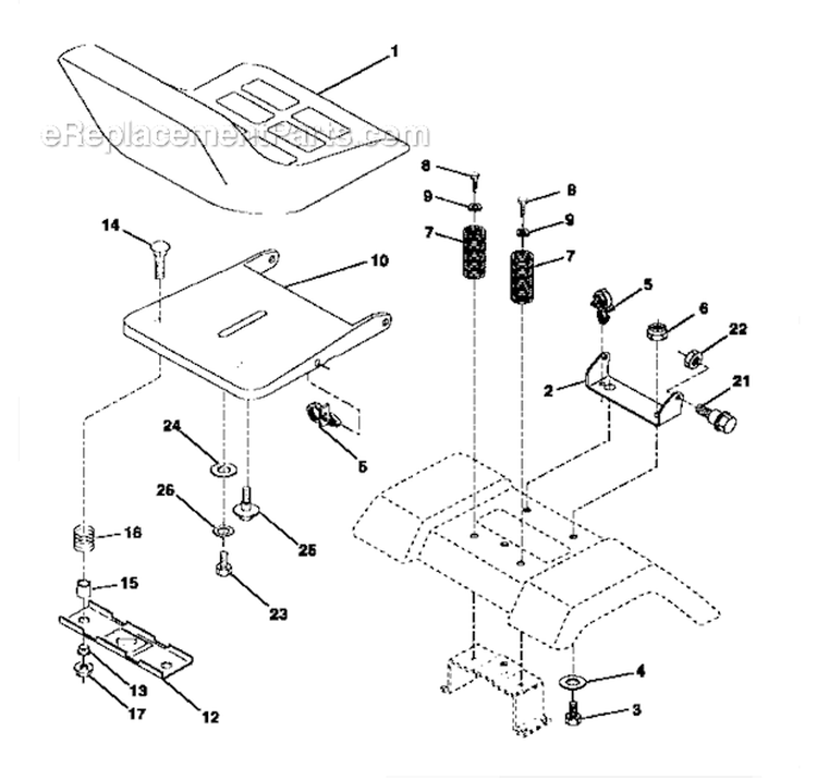 Seat Assembly Diagram and Parts List for  Craftsman Lawn Tractor