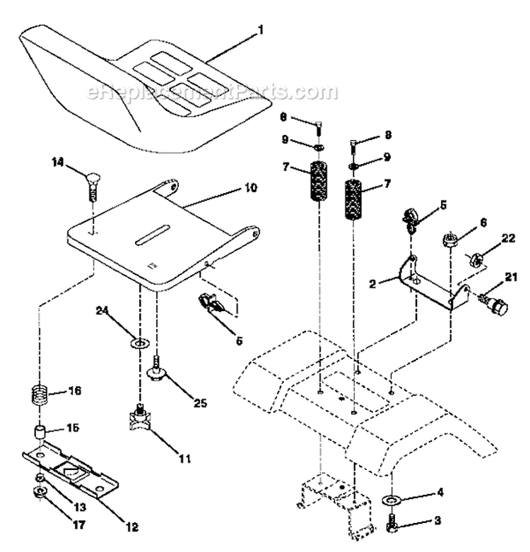 Seat Assembly Diagram and Parts List for  Craftsman Lawn Tractor