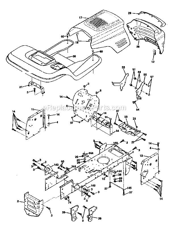Chassis_And_Enclosures Diagram and Parts List for  Craftsman Lawn Tractor