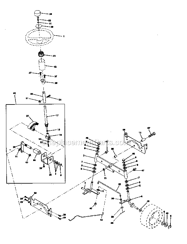 Steering_Assembly Diagram and Parts List for  Craftsman Lawn Tractor