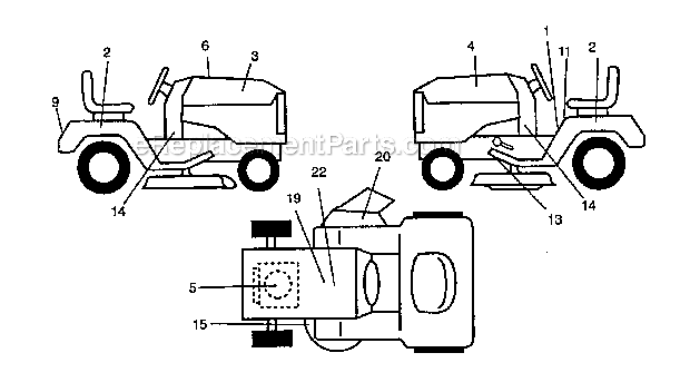 Decals Diagram and Parts List for  Craftsman Lawn Tractor