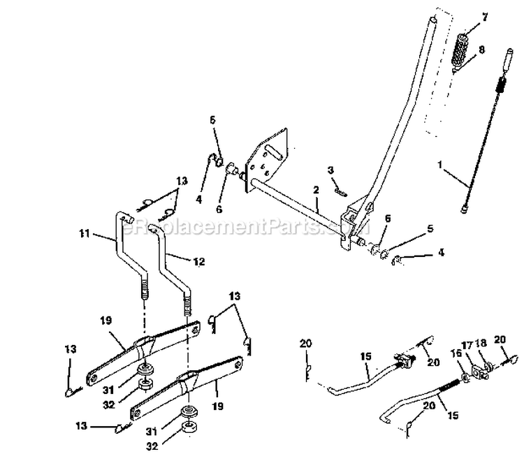 Lift Diagram and Parts List for  Craftsman Lawn Tractor