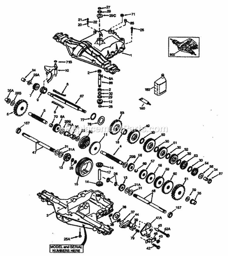 Peerless Transaxle Diagram and Parts List for  Craftsman Lawn Mower