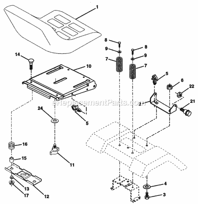 Seat Assembly Diagram and Parts List for  Craftsman Lawn Mower