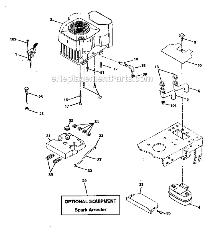 Engine Diagram and Parts List for  Craftsman Lawn Tractor